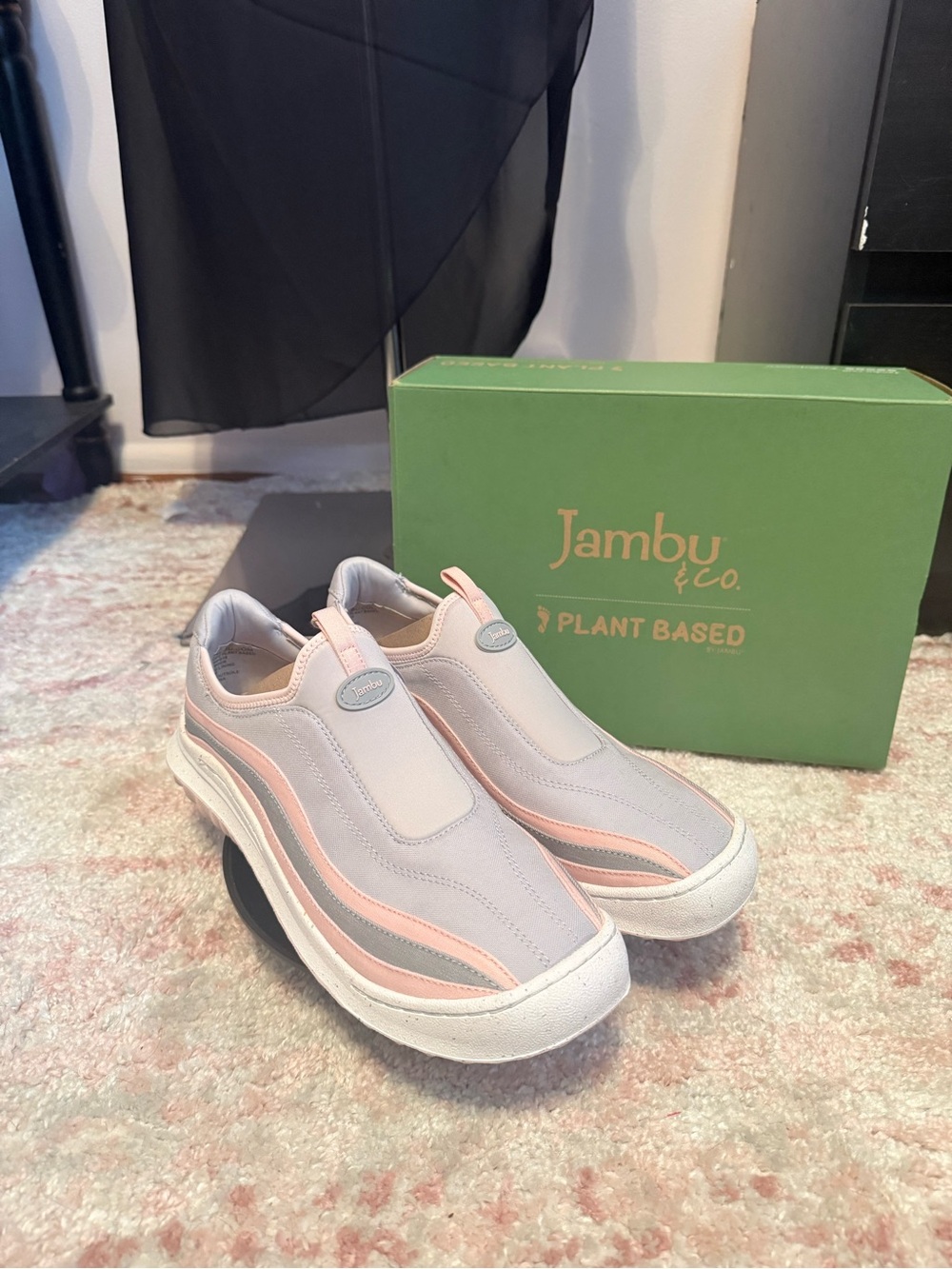 Jambu Slip-On Sneakers in Pale Pink and White with Soft Gray Accents